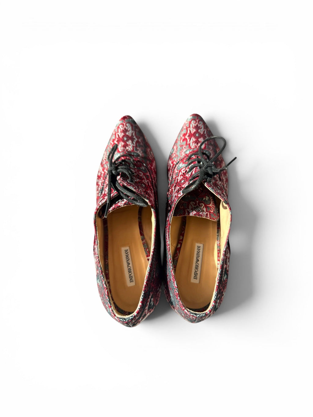 Emporio Armani Red Black Floral Brocade Oxford Shoes