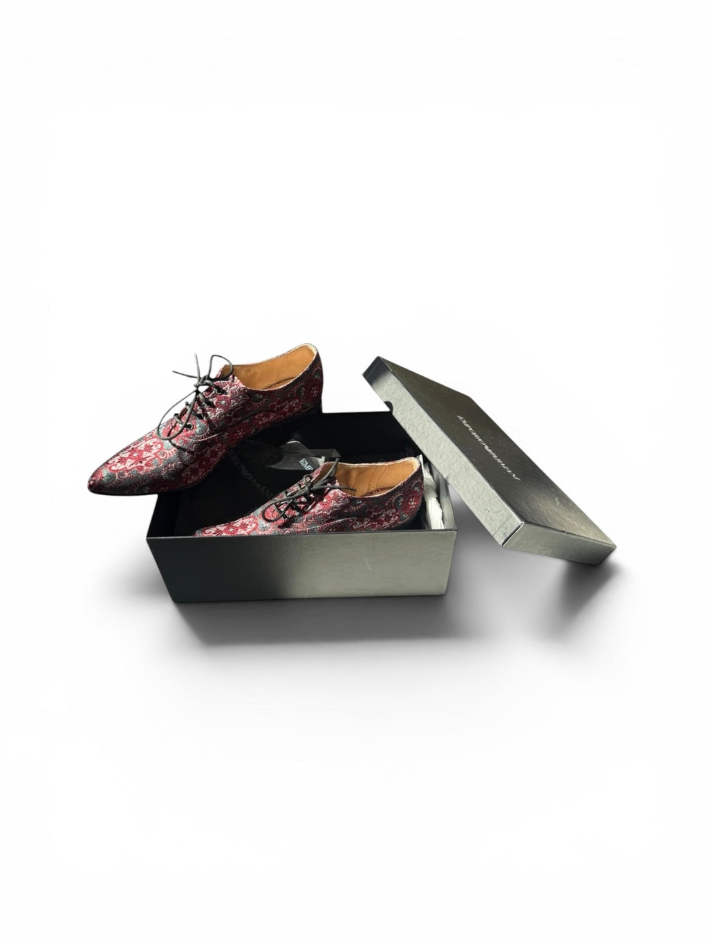 Emporio Armani Red Black Floral Brocade Oxford Shoes