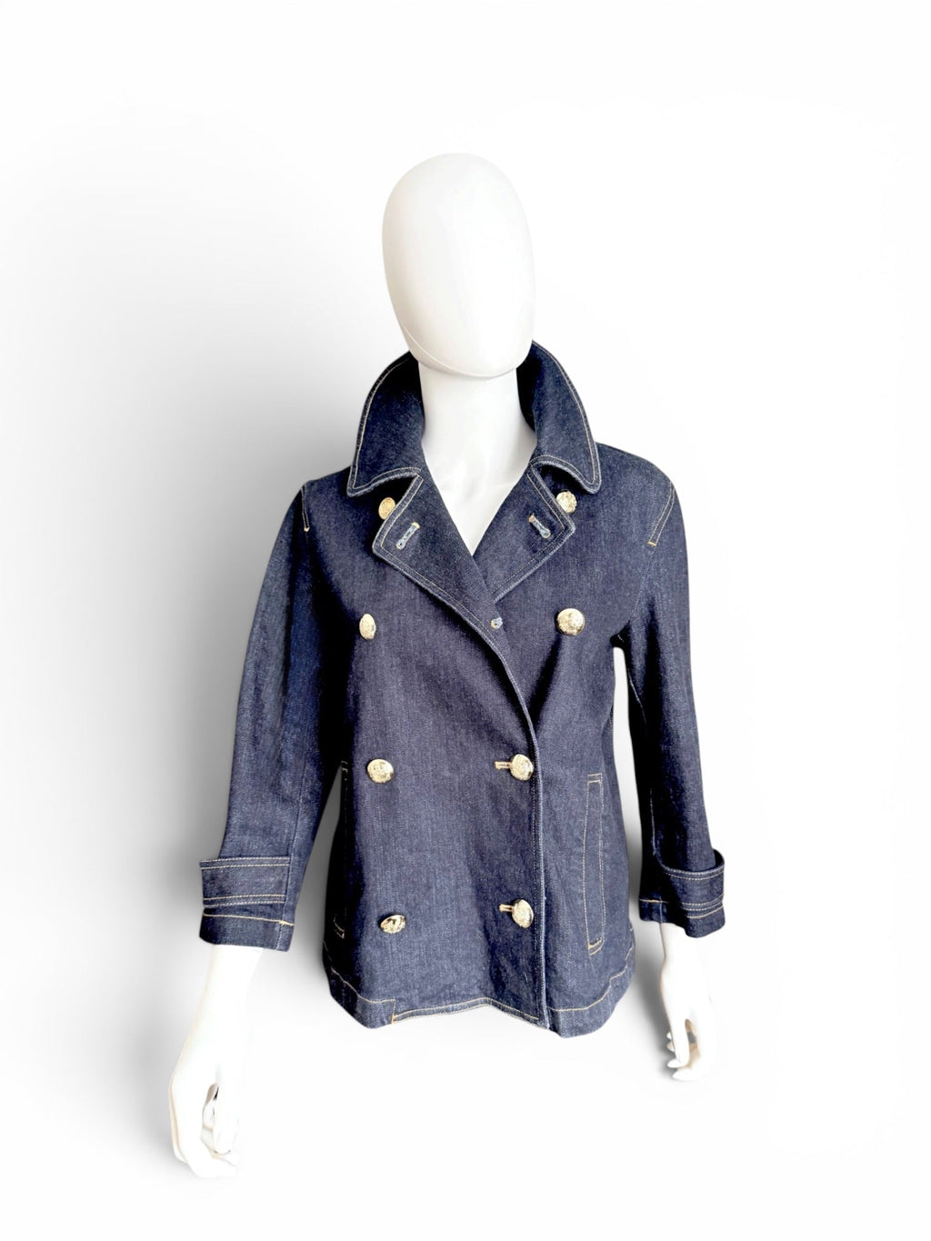 Ralph Lauren Jeans Dark Denim Double-Breasted Peacoat Jacket