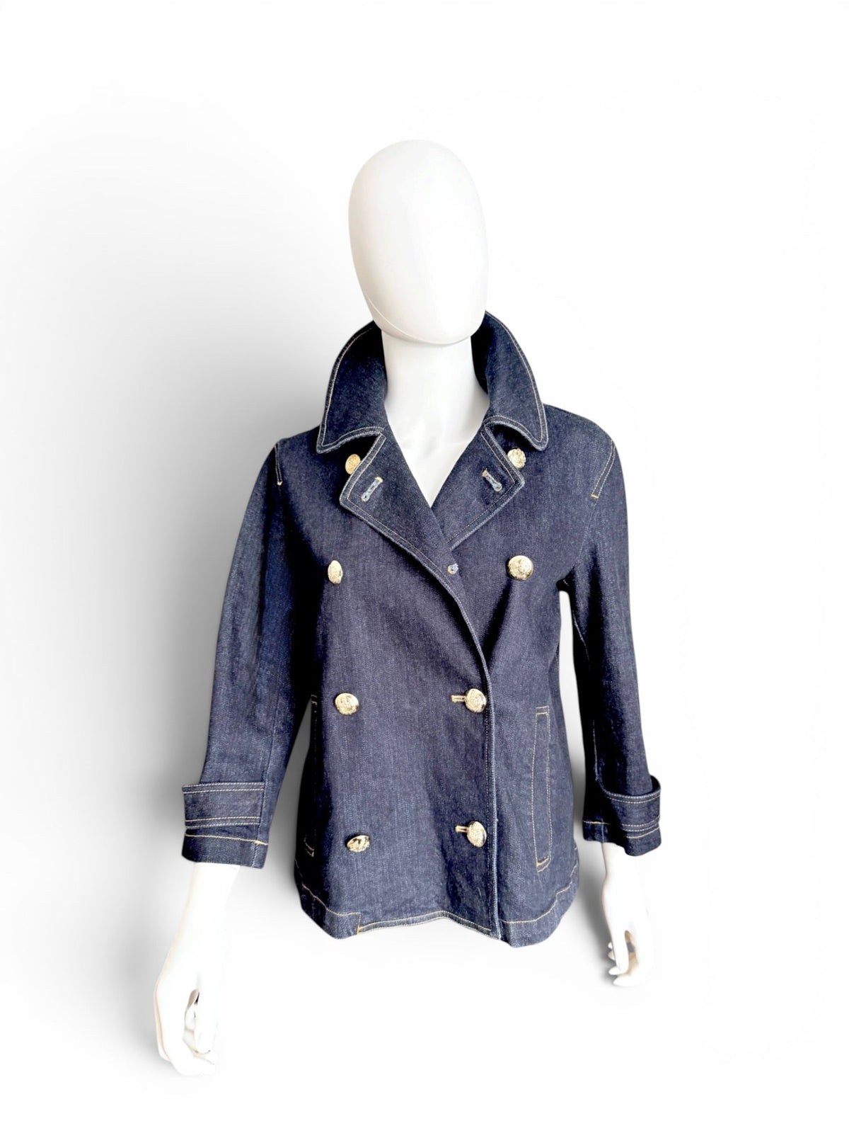 Ralph Lauren Jeans Dark Denim Double-Breasted Peacoat Jacket