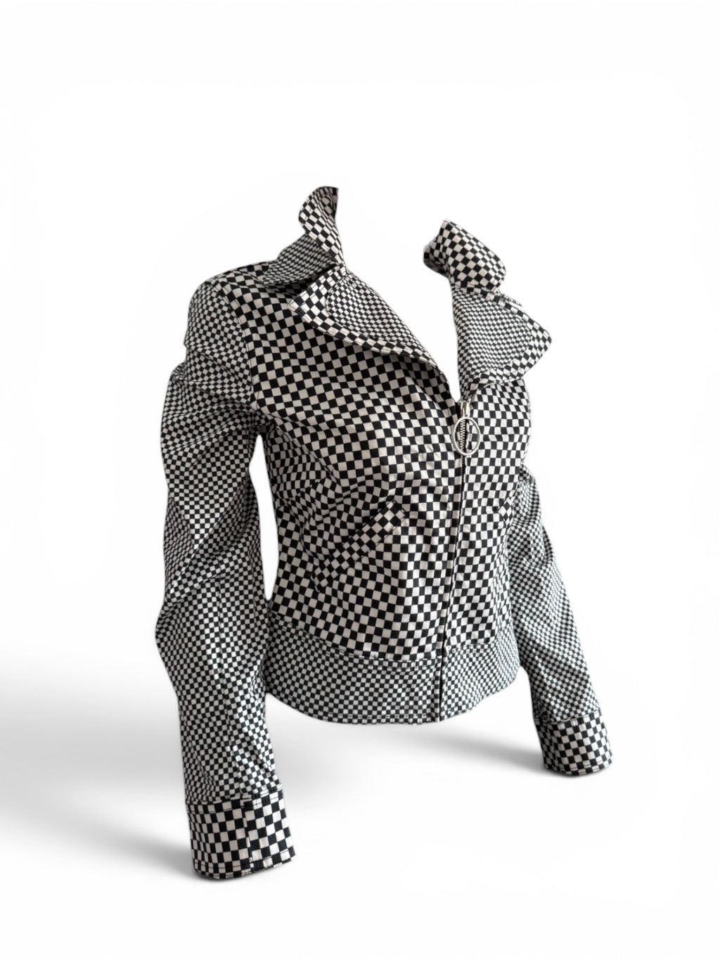 Moschino Jeans Black and White Checkerboard Zip-Up Jacket