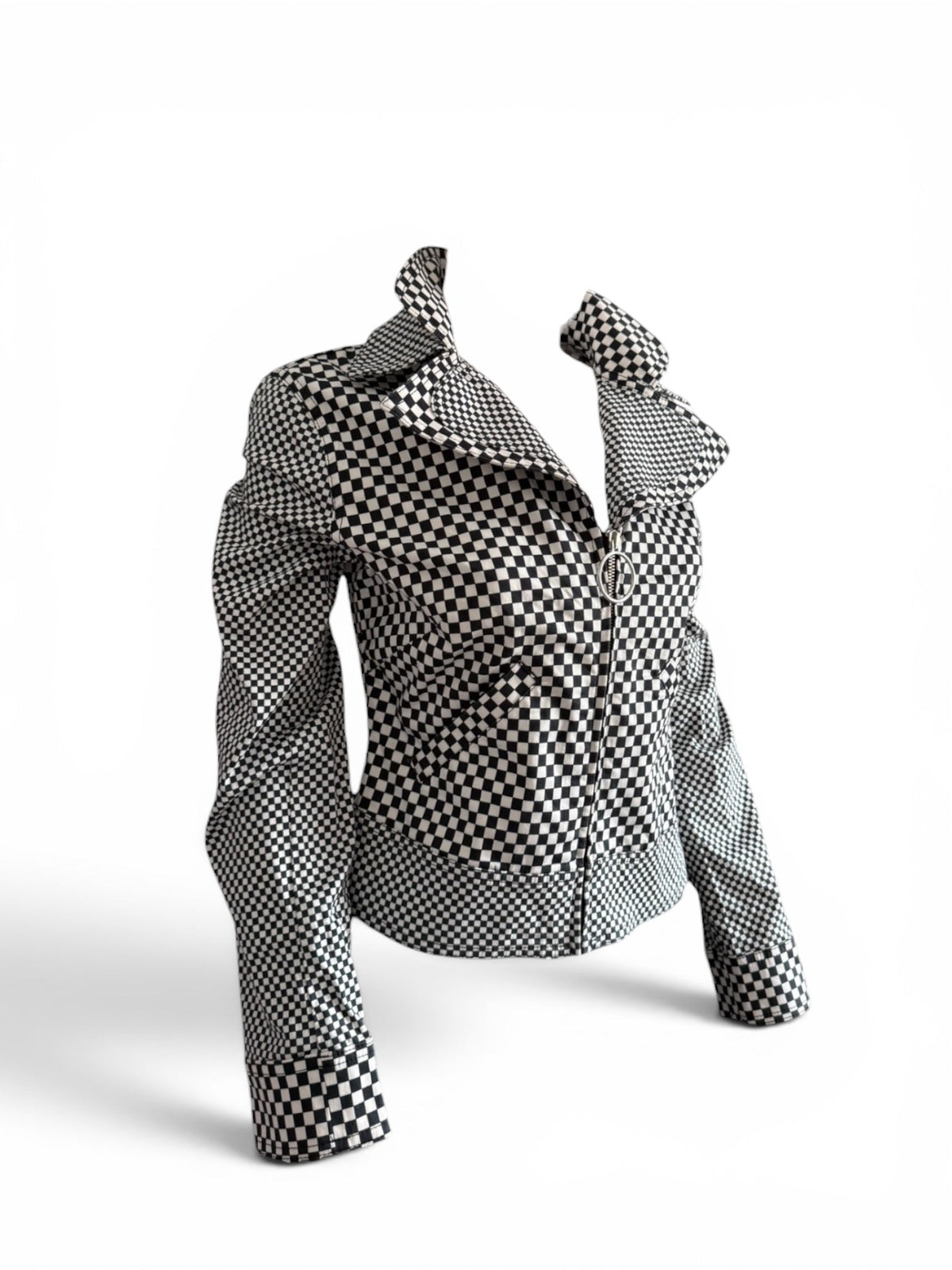Moschino Jeans Black and White Checkerboard Zip-Up Jacket