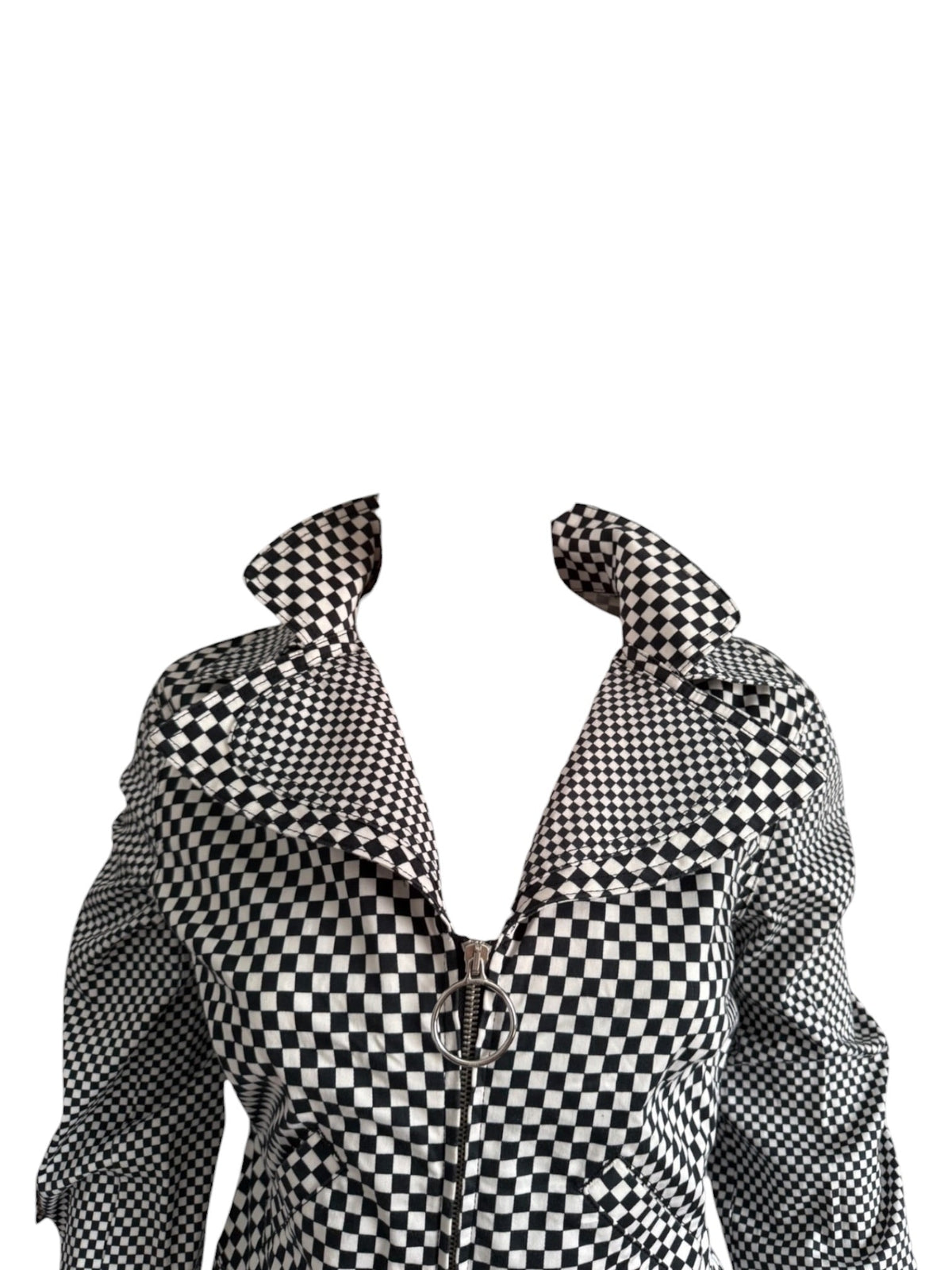 Moschino Jeans Black and White Checkerboard Zip-Up Jacket