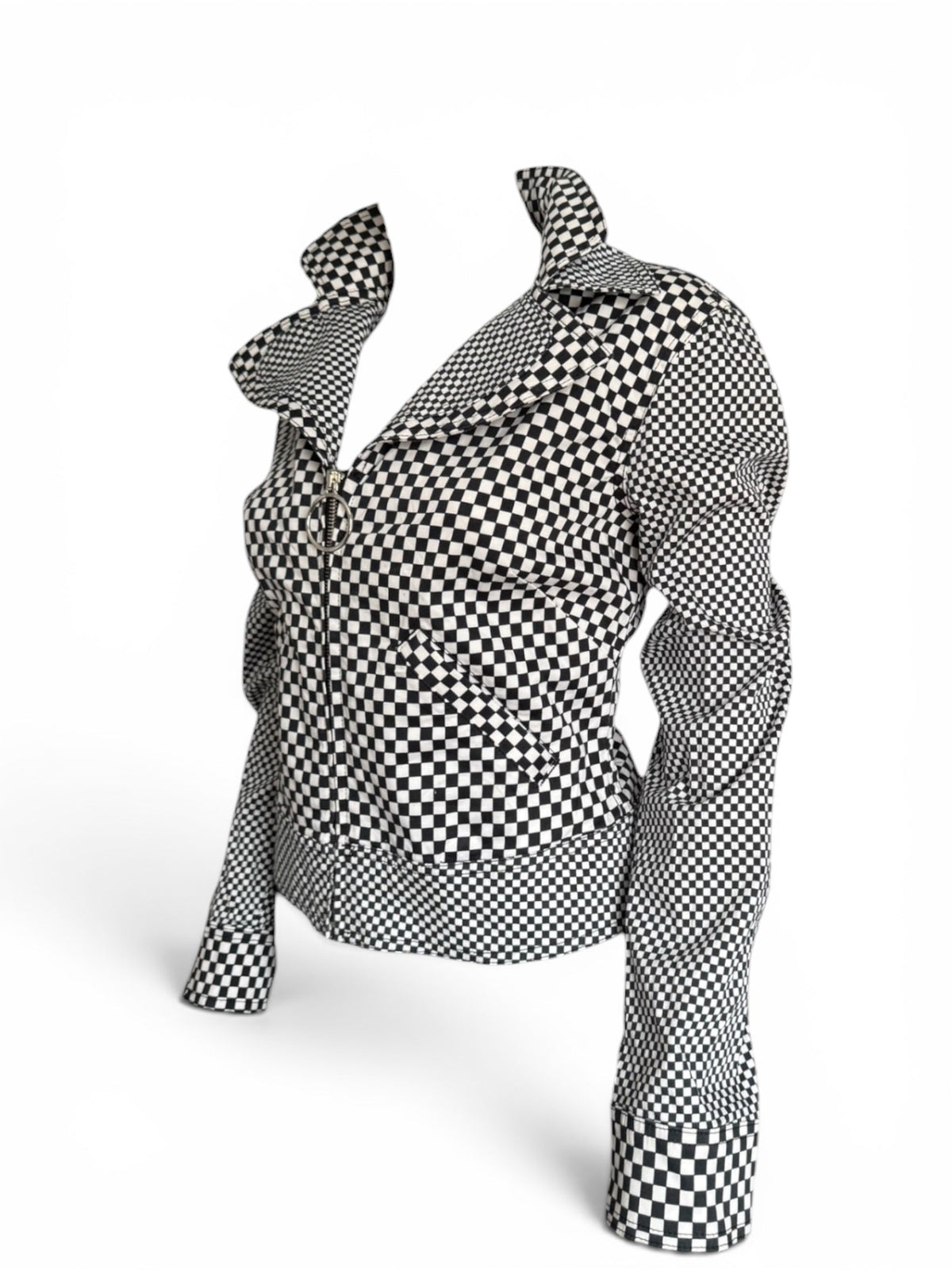 Moschino Jeans Black and White Checkerboard Zip-Up Jacket