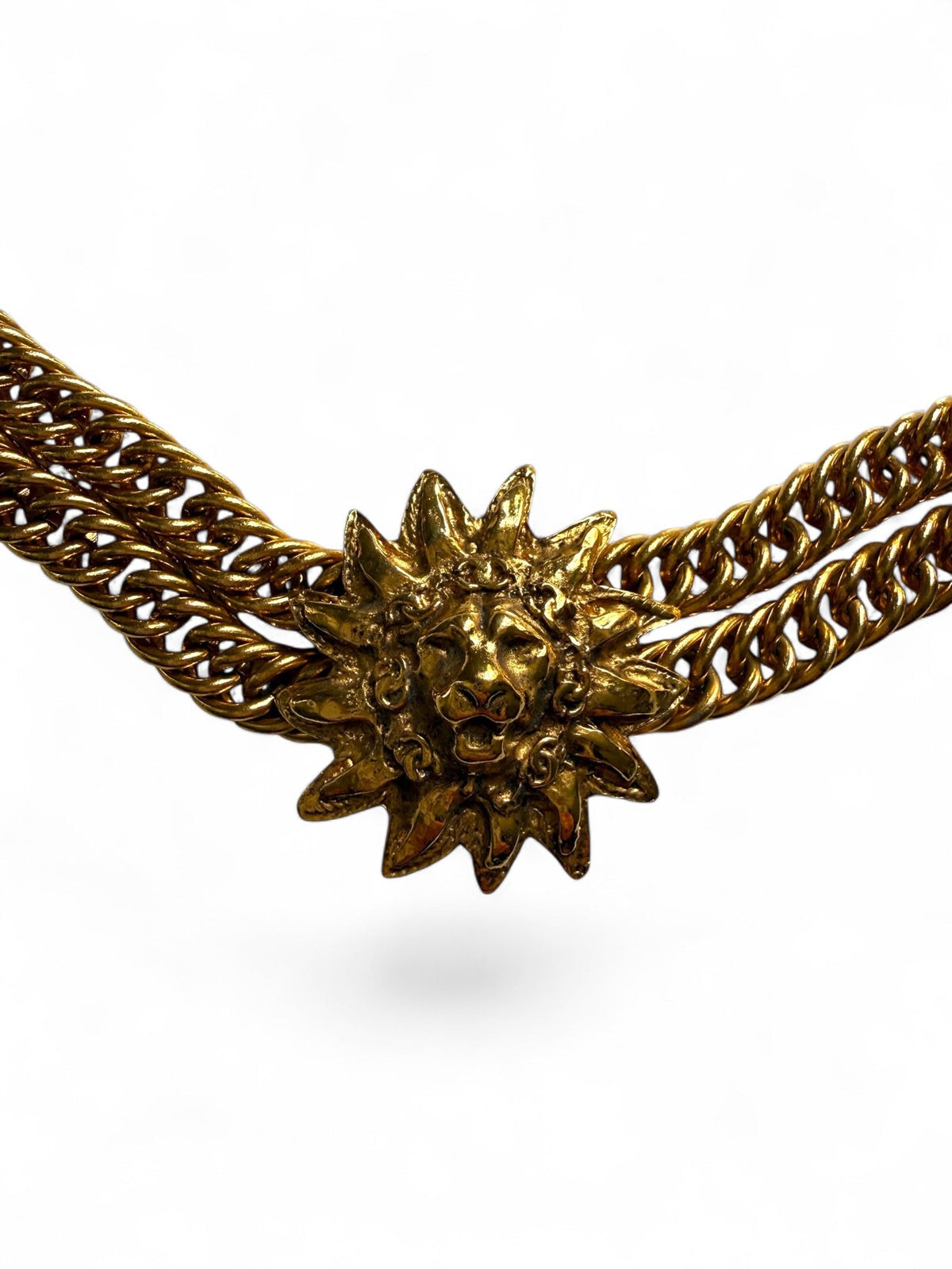 Chanel Gold Lion Head Sunburst Choker Necklace and Clip-on Earrings Set