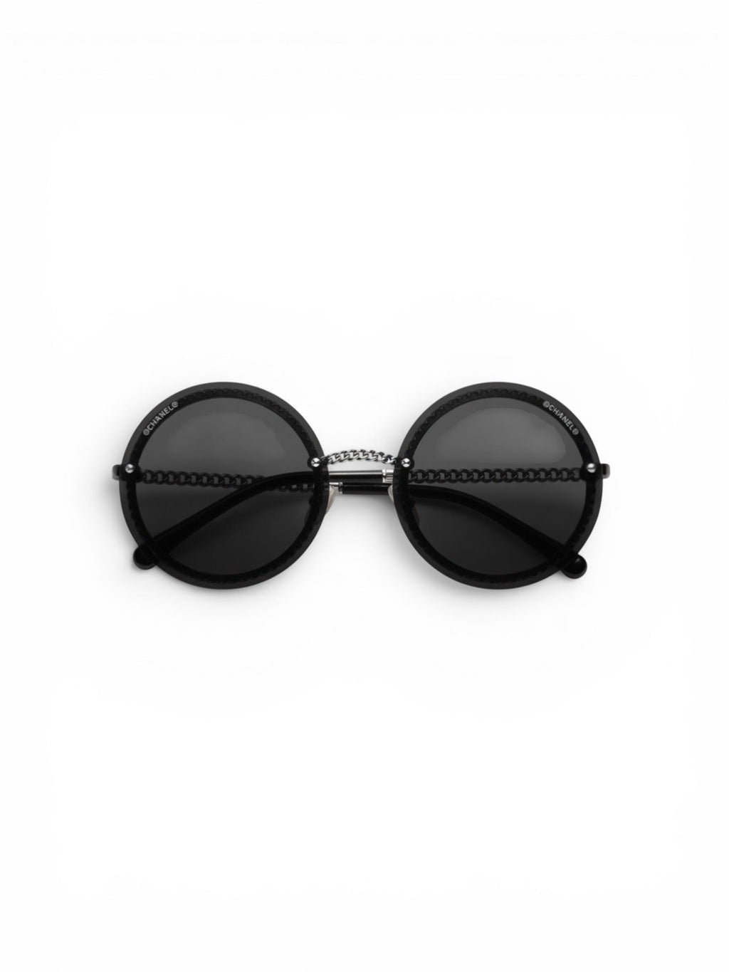 Chanel Round Sunglasses With Chain Detail and Dark Lenses