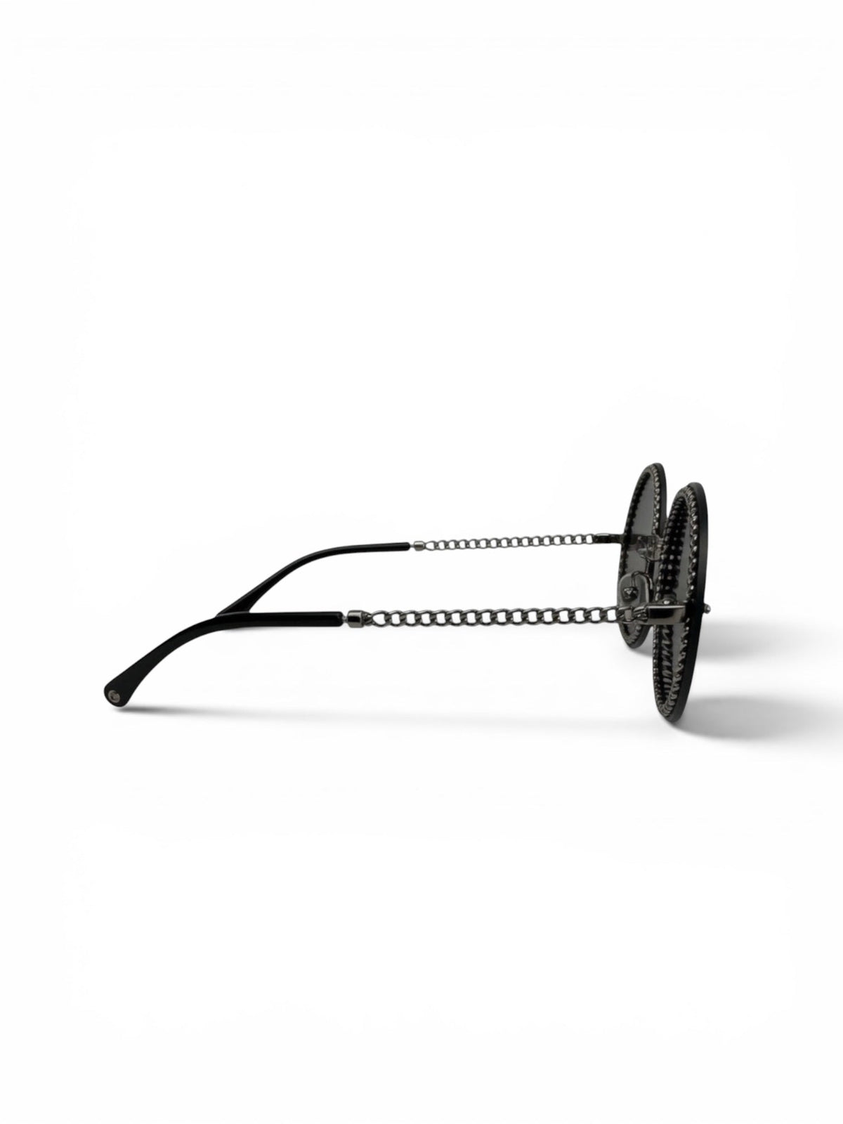 Chanel Round Sunglasses With Chain Detail and Dark Lenses