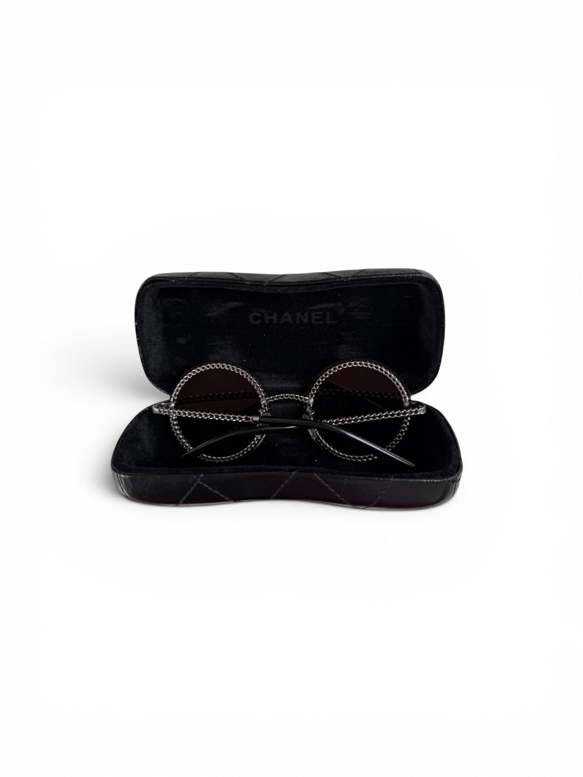 Chanel Round Sunglasses With Chain Detail and Dark Lenses