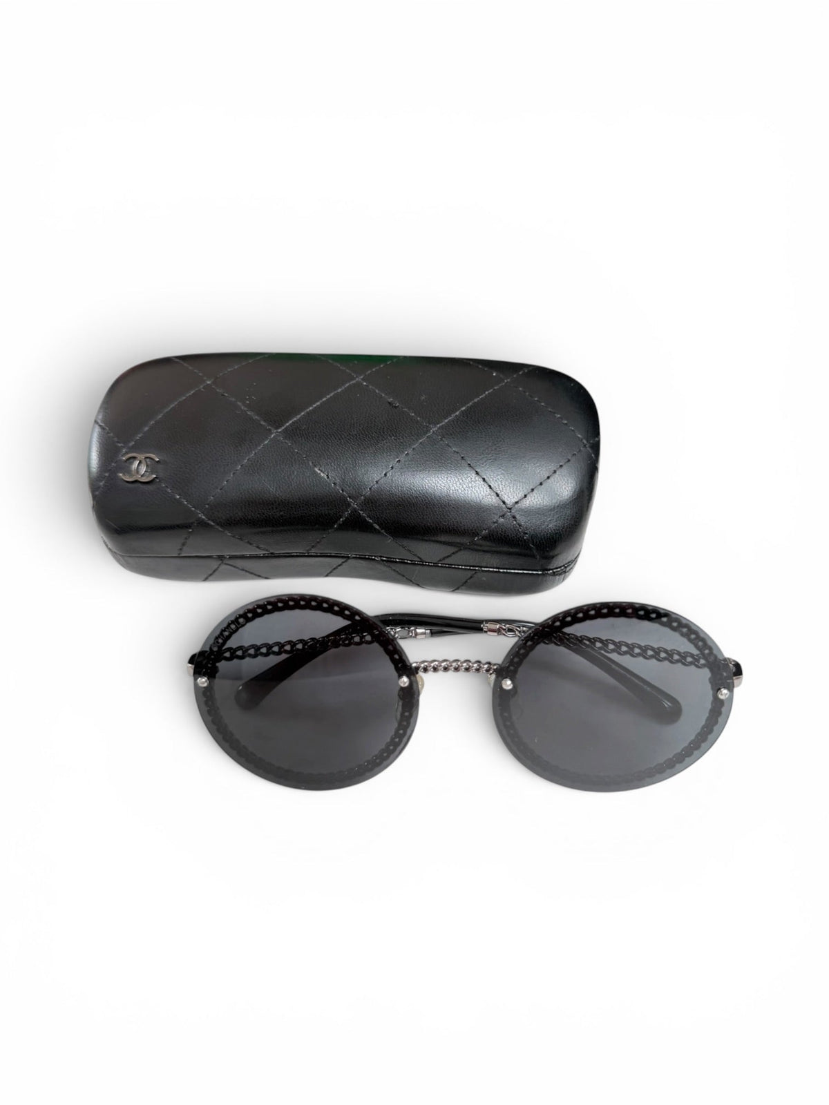 Chanel Round Sunglasses With Chain Detail and Dark Lenses