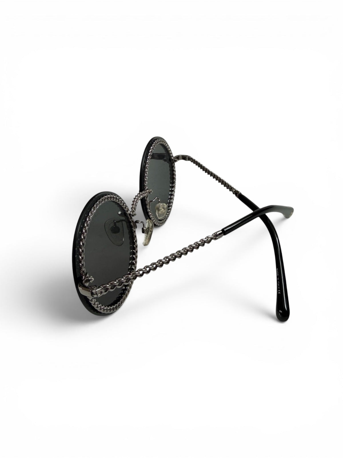 Chanel Round Sunglasses With Chain Detail and Dark Lenses