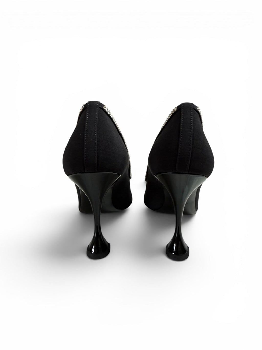 Chanel Black Satin Crystal Star Embellished Pumps