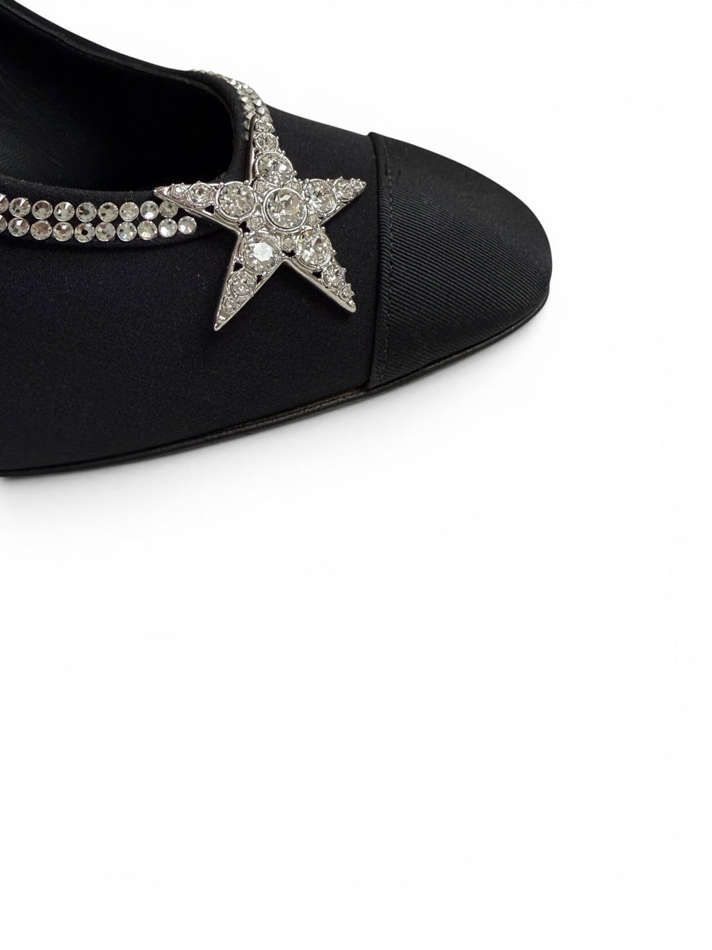 Chanel Black Satin Crystal Star Embellished Pumps