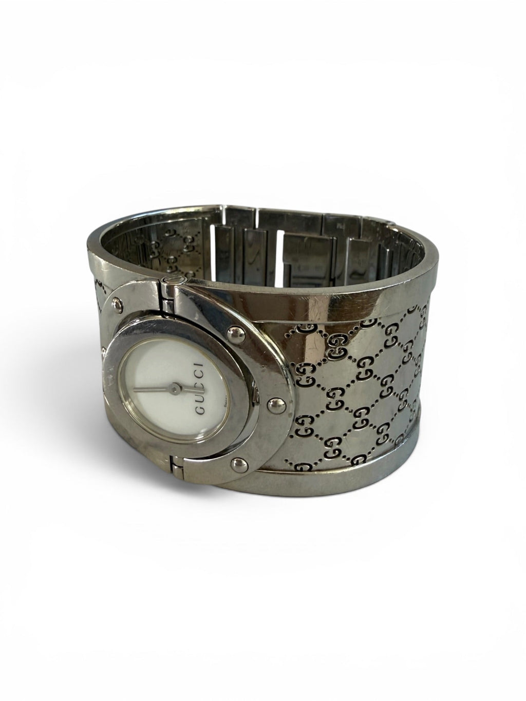 Vintage Gucci Twirl Series 112 Pearl Dial GG Bangle Watch