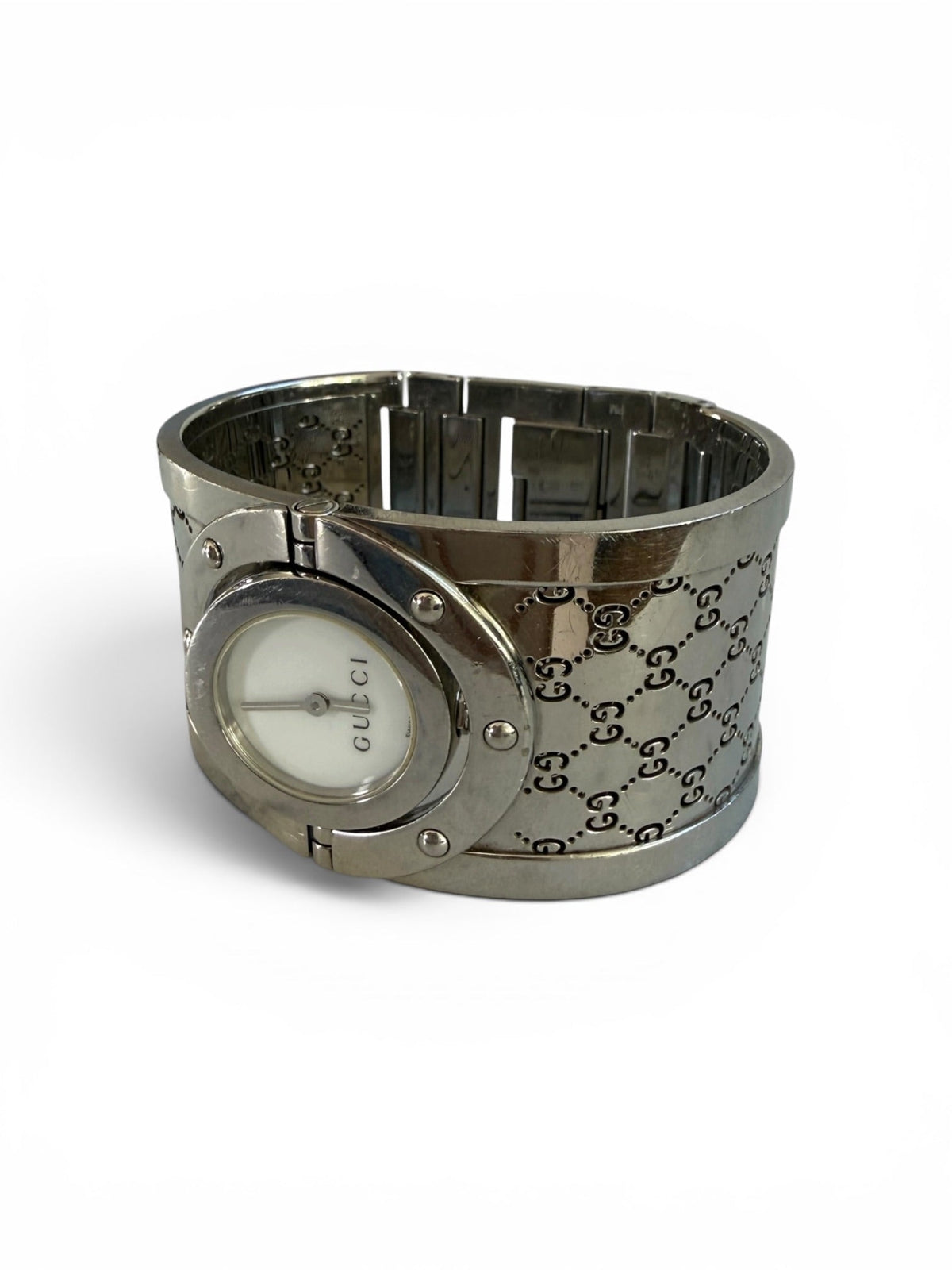 Vintage Gucci Twirl Series 112 Pearl Dial GG Bangle Watch