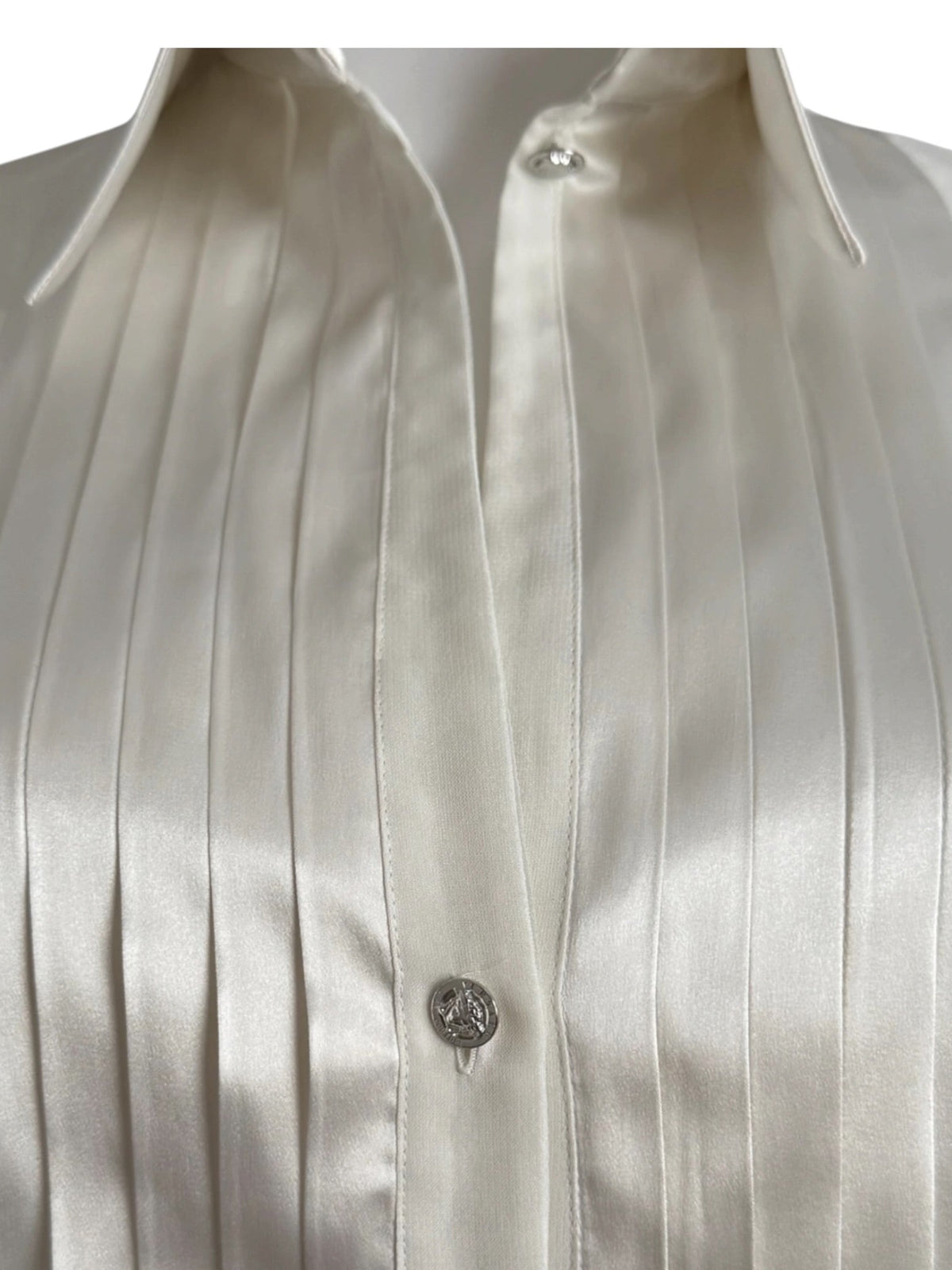Versace Ivory Satin Blouse With Pleats