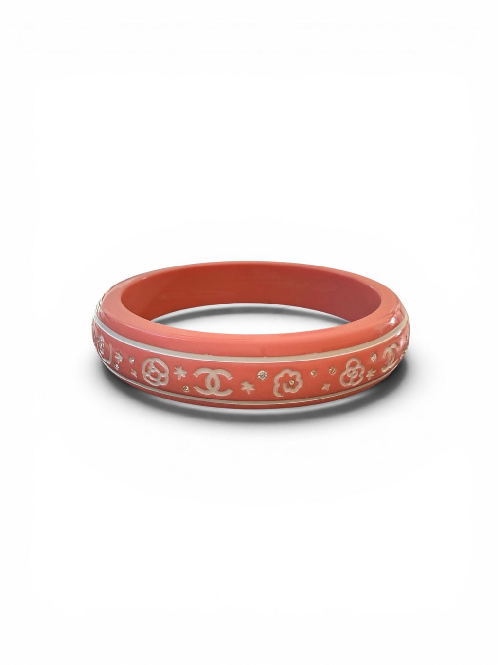 Chanel Coal Pink Resin Camellia Crystal Bangle