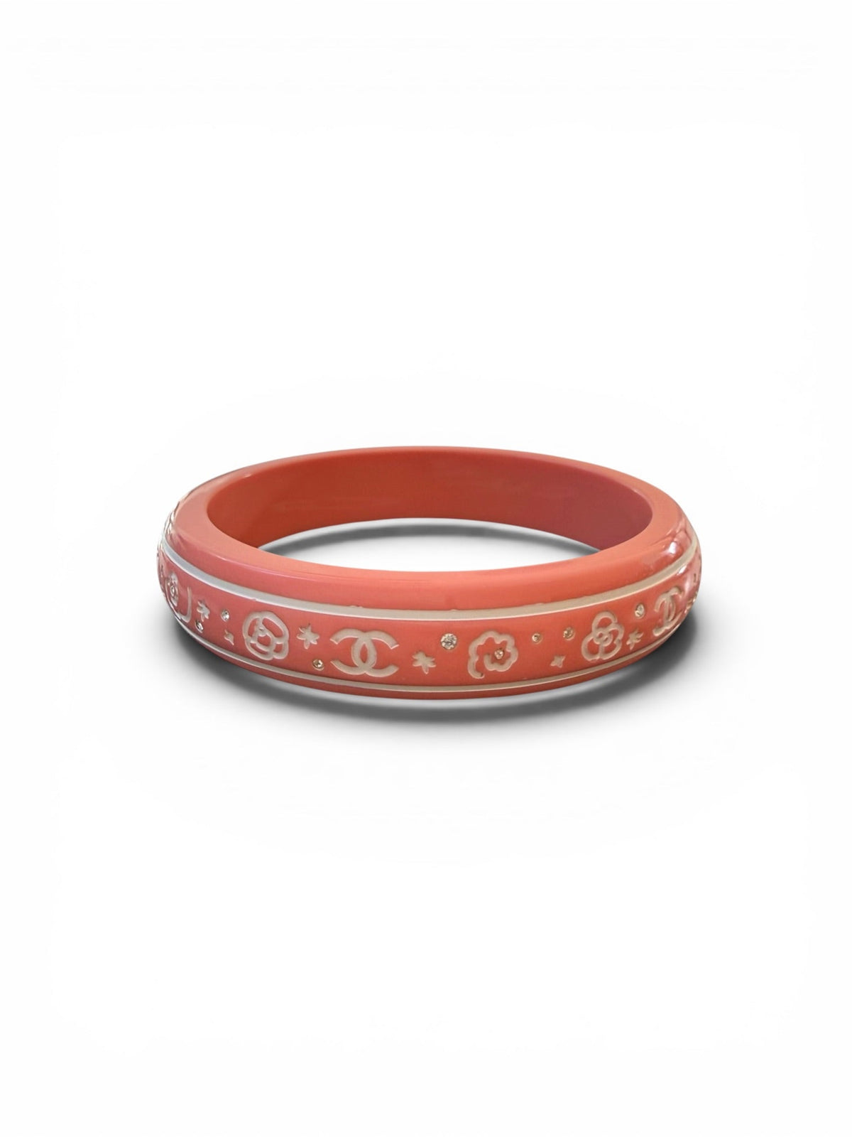 Chanel Coal Pink Resin Camellia Crystal Bangle