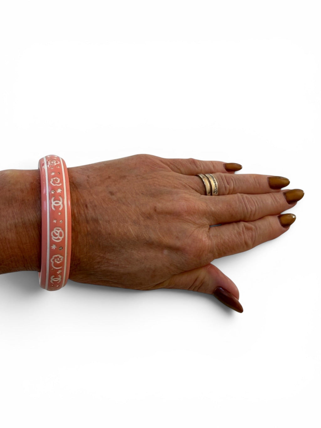 Chanel Coal Pink Resin Camellia Crystal Bangle