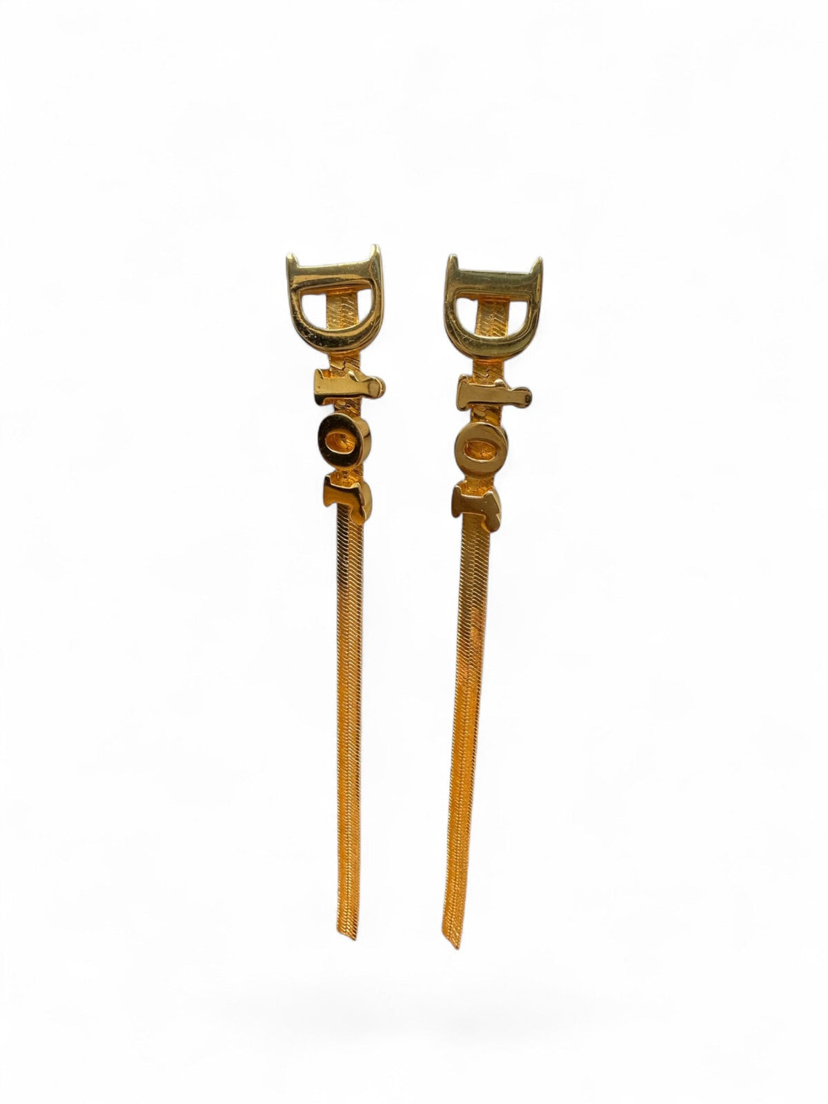 Christian Dior Gold Logo Chain Tassel Earrings