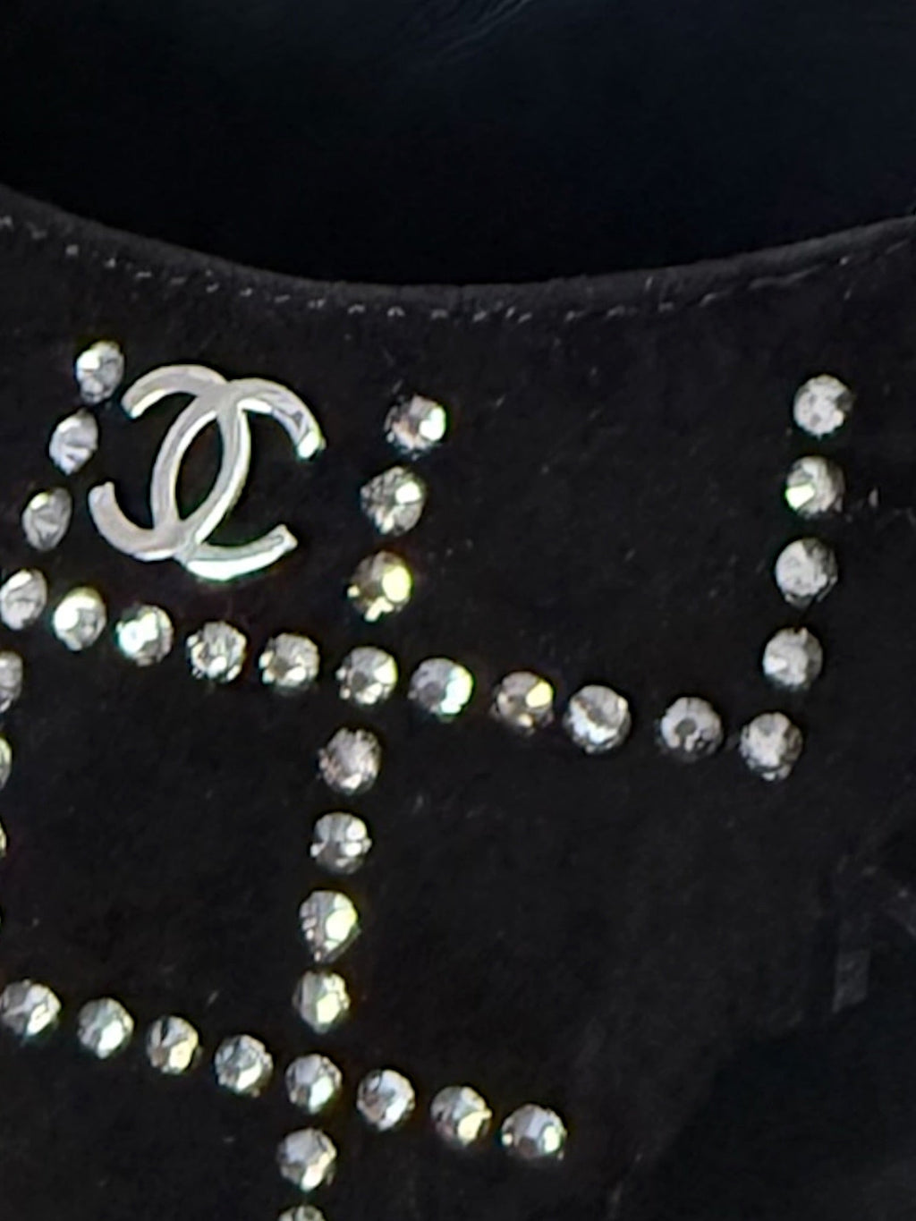 Chanel Black Suede Crystal Grid Slingback Heels