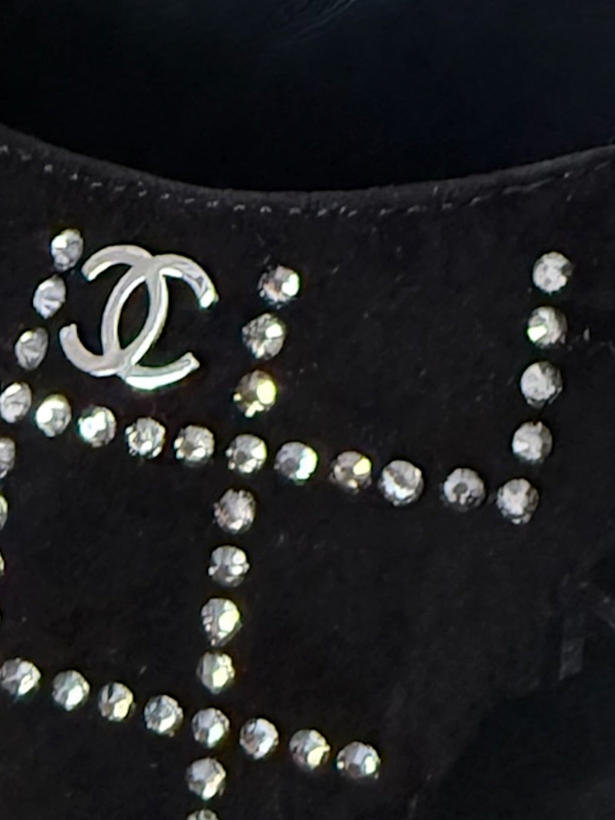 Chanel Black Suede Crystal Grid Slingback Heels