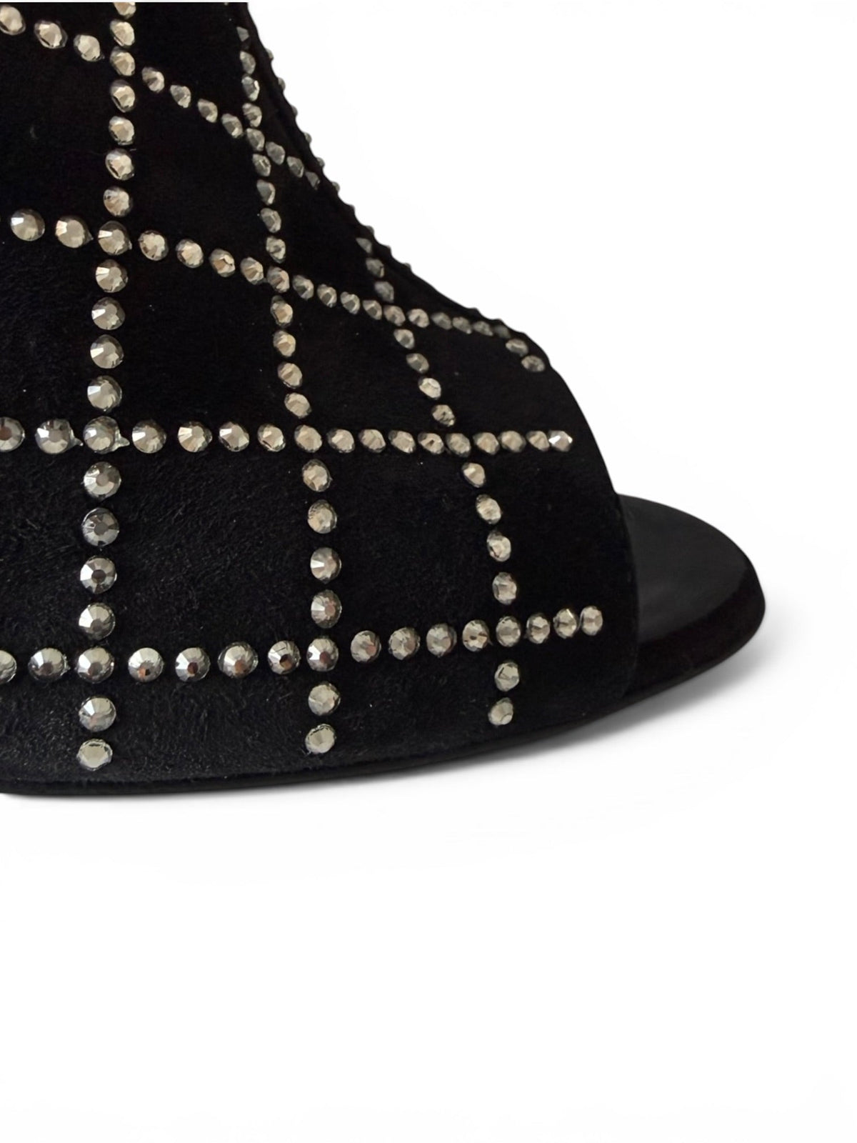 Chanel Black Suede Crystal Grid Slingback Heels