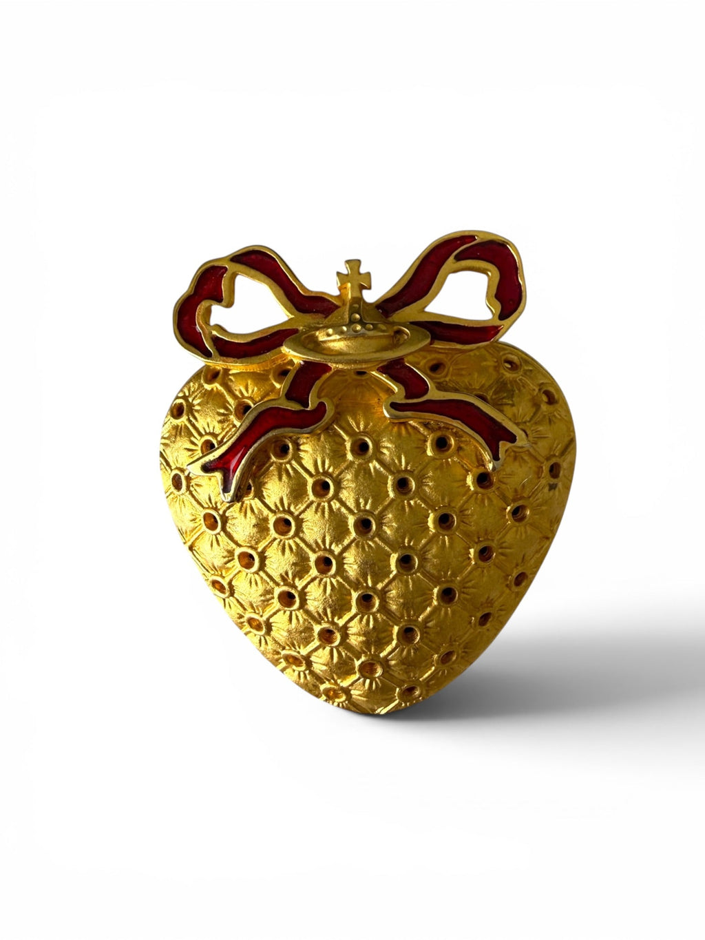 Vivienne Westwood Vintage Boudoir Gold Heart Brooch with Red Enamel Orb Bow