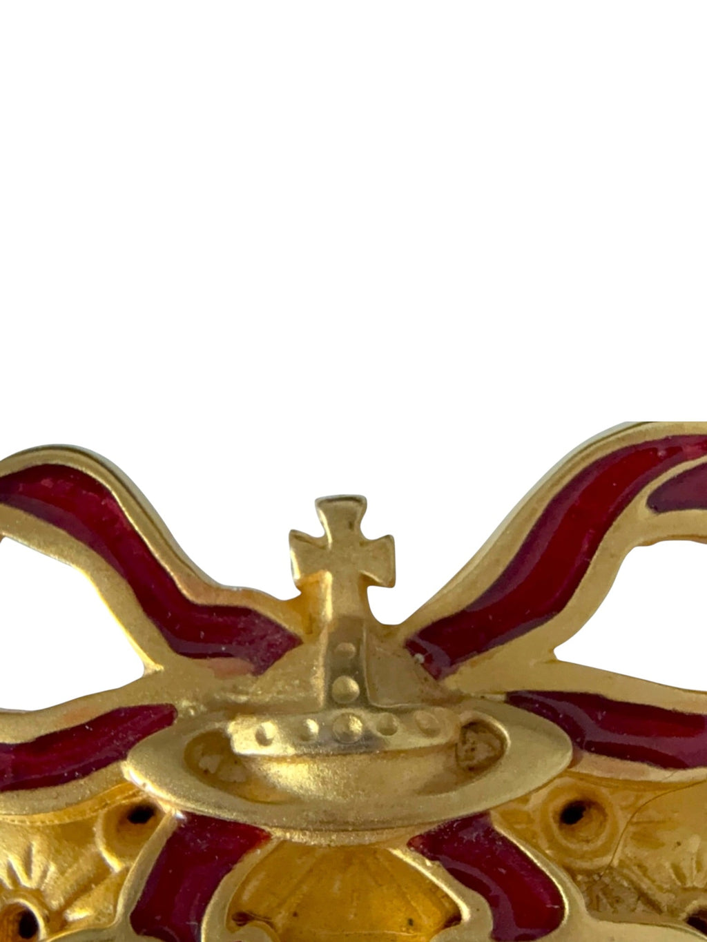 Vivienne Westwood Vintage Boudoir Gold Heart Brooch with Red Enamel Orb Bow
