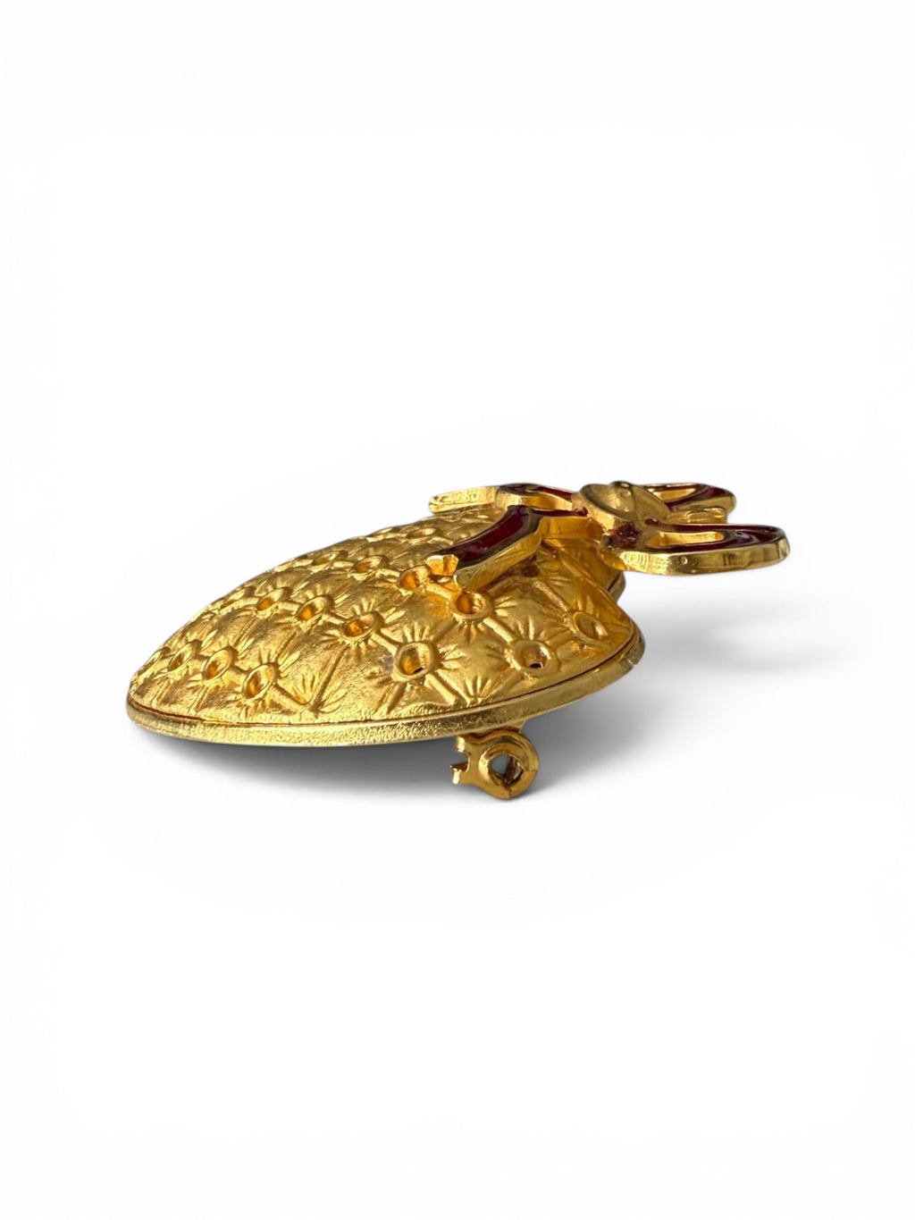 Vivienne Westwood Vintage Boudoir Gold Heart Brooch with Red Enamel Orb Bow