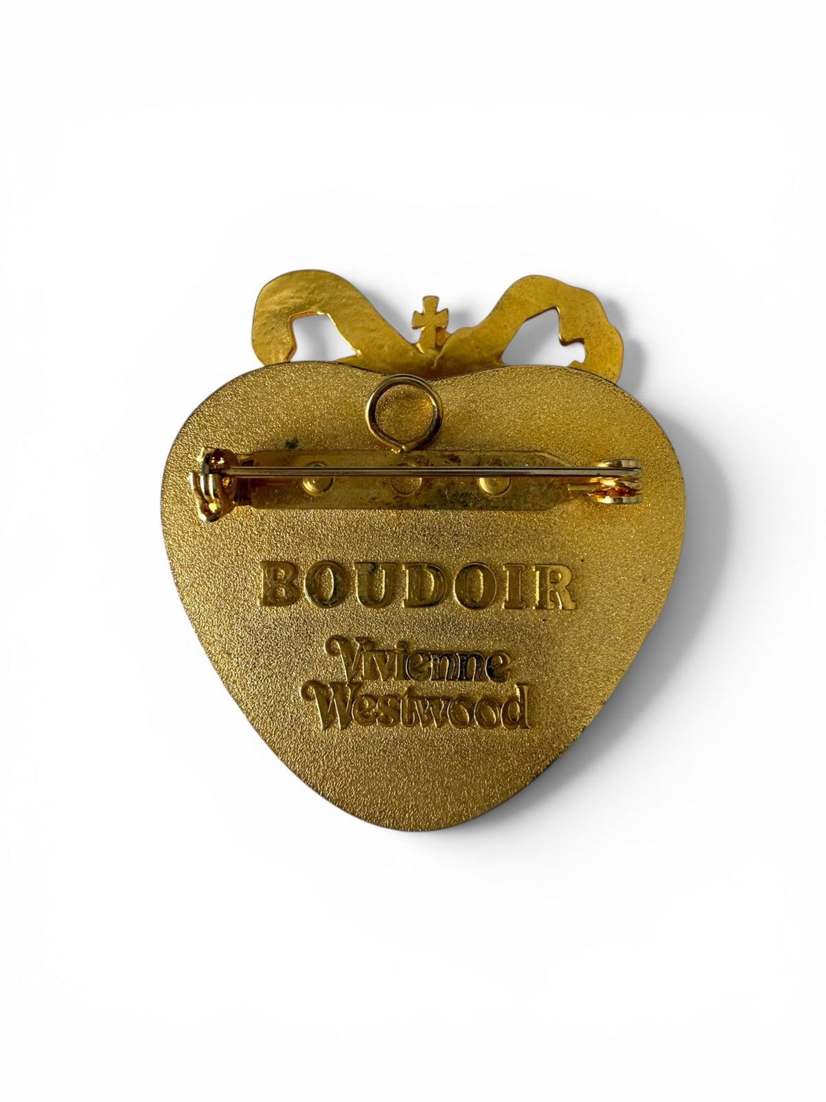 Vivienne Westwood Vintage Boudoir Gold Heart Brooch with Red Enamel Orb Bow