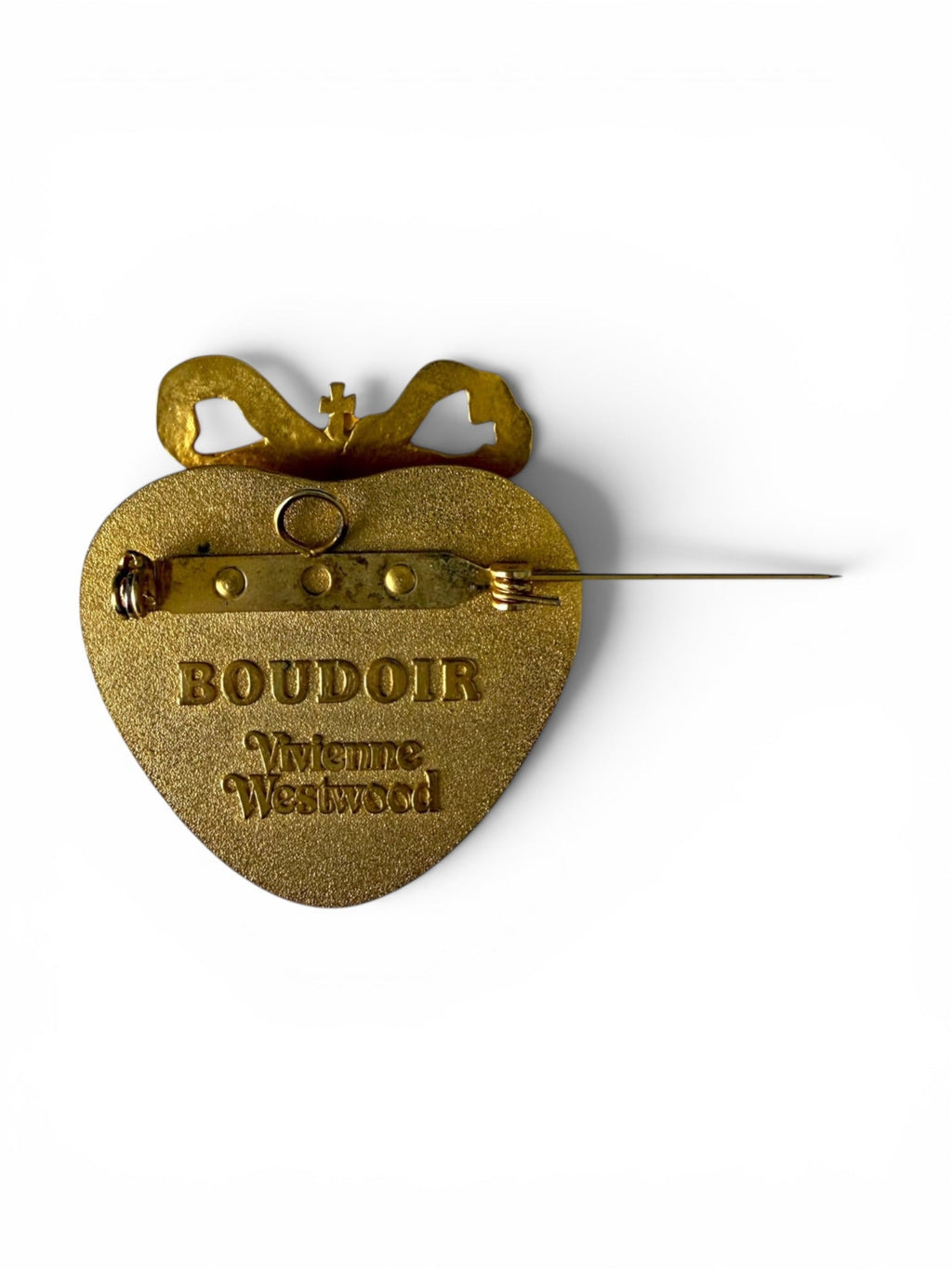 Vivienne Westwood Vintage Boudoir Gold Heart Brooch with Red Enamel Orb Bow
