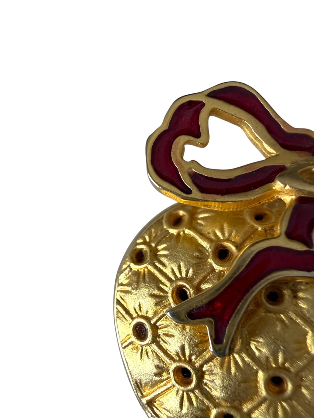 Vivienne Westwood Vintage Boudoir Gold Heart Brooch with Red Enamel Orb Bow