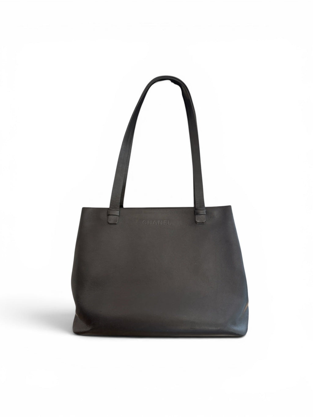 Vintage Chanel 1980s Black Leather Tote Bag