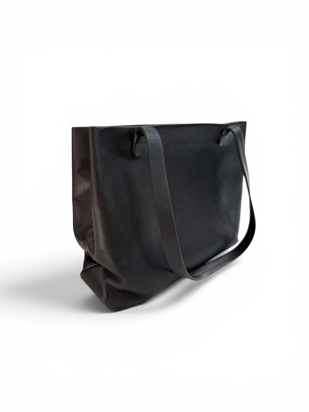 Vintage Chanel 1980s Black Leather Tote Bag