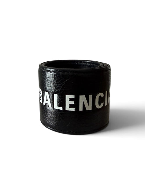 Balenciaga Black Leather Cycle Slap Bracelet – White Logo Cuff