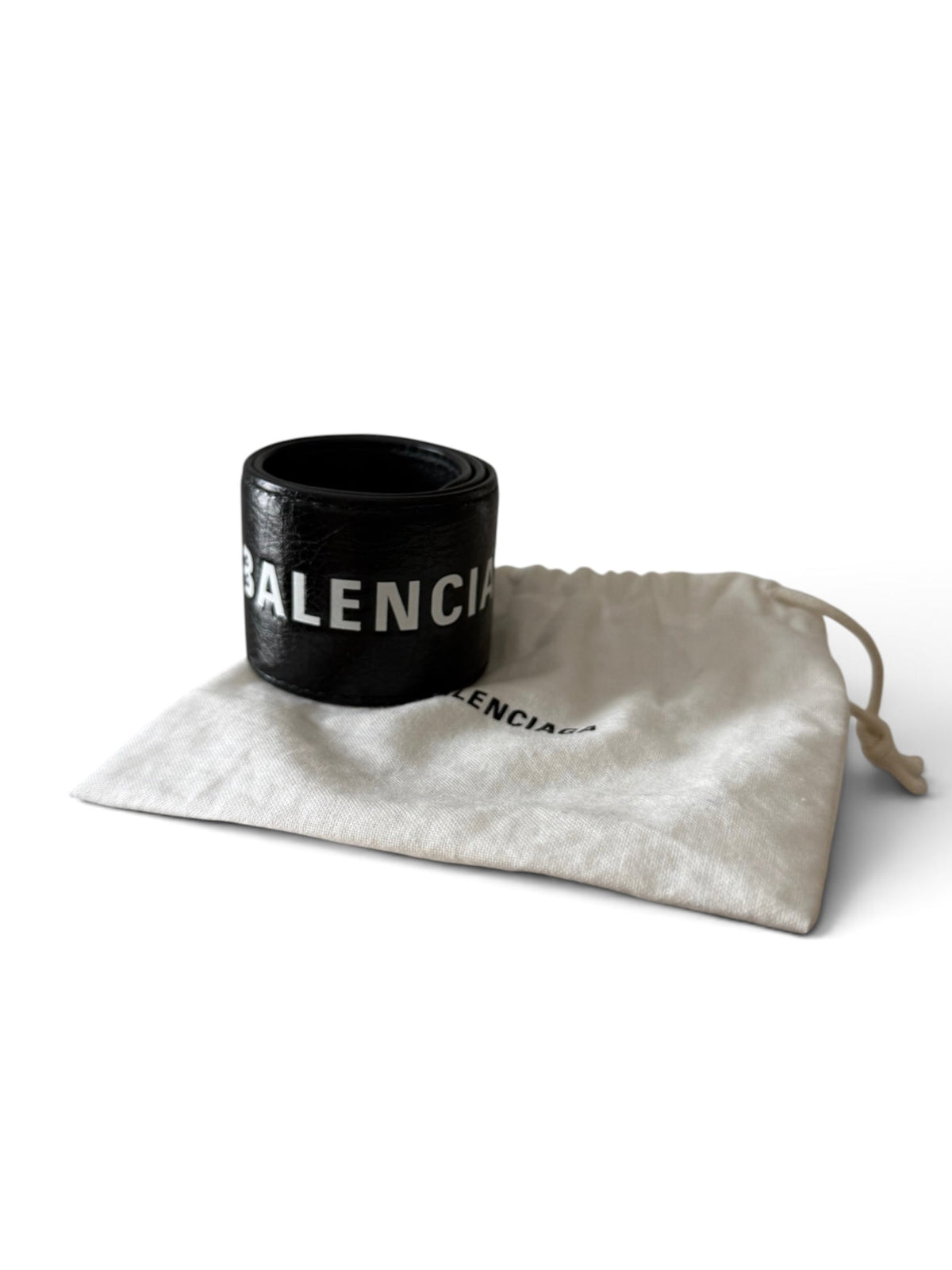 Balenciaga Black Leather Cycle Slap Bracelet – White Logo Cuff