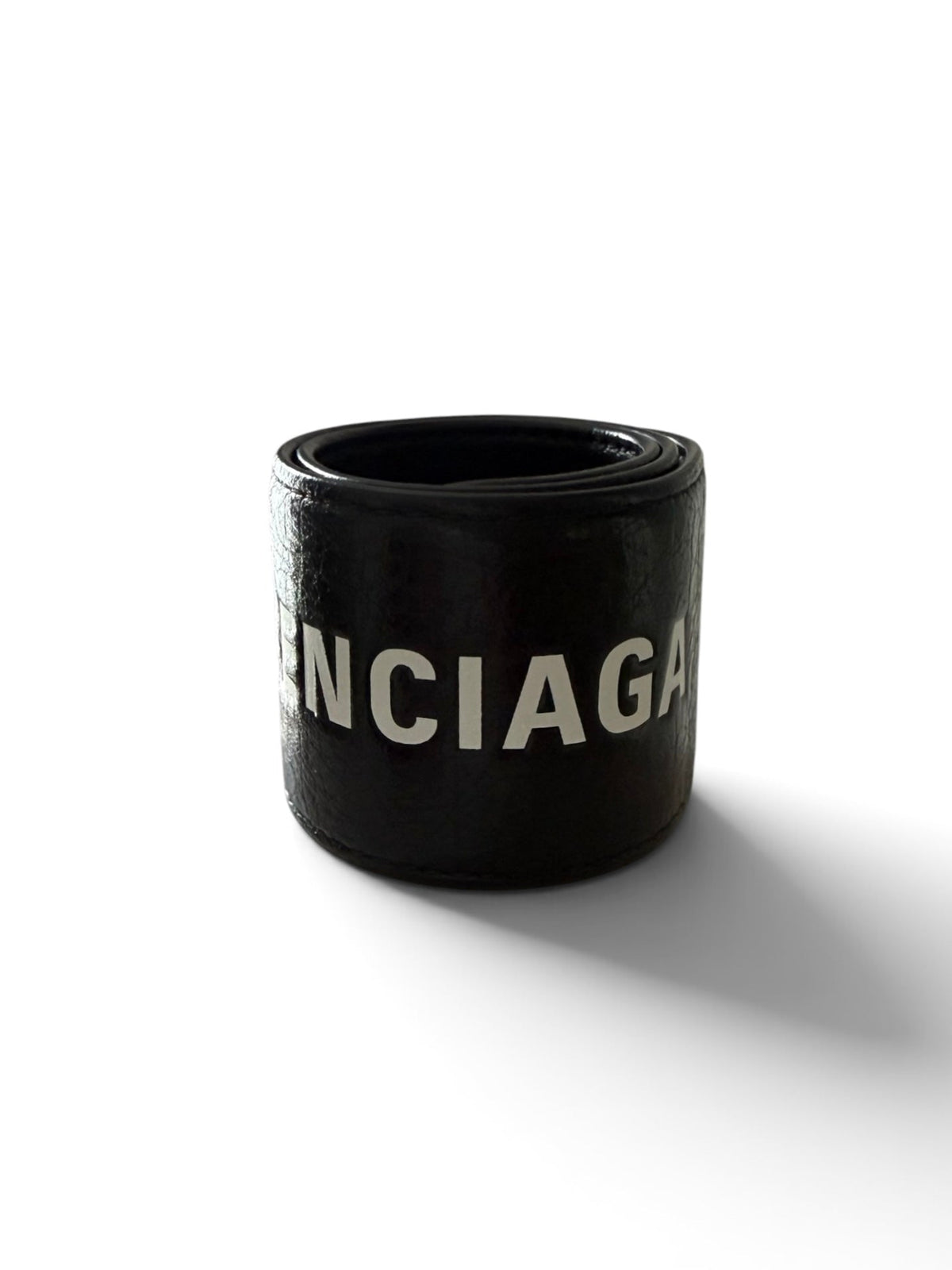 Balenciaga Black Leather Cycle Slap Bracelet – White Logo Cuff