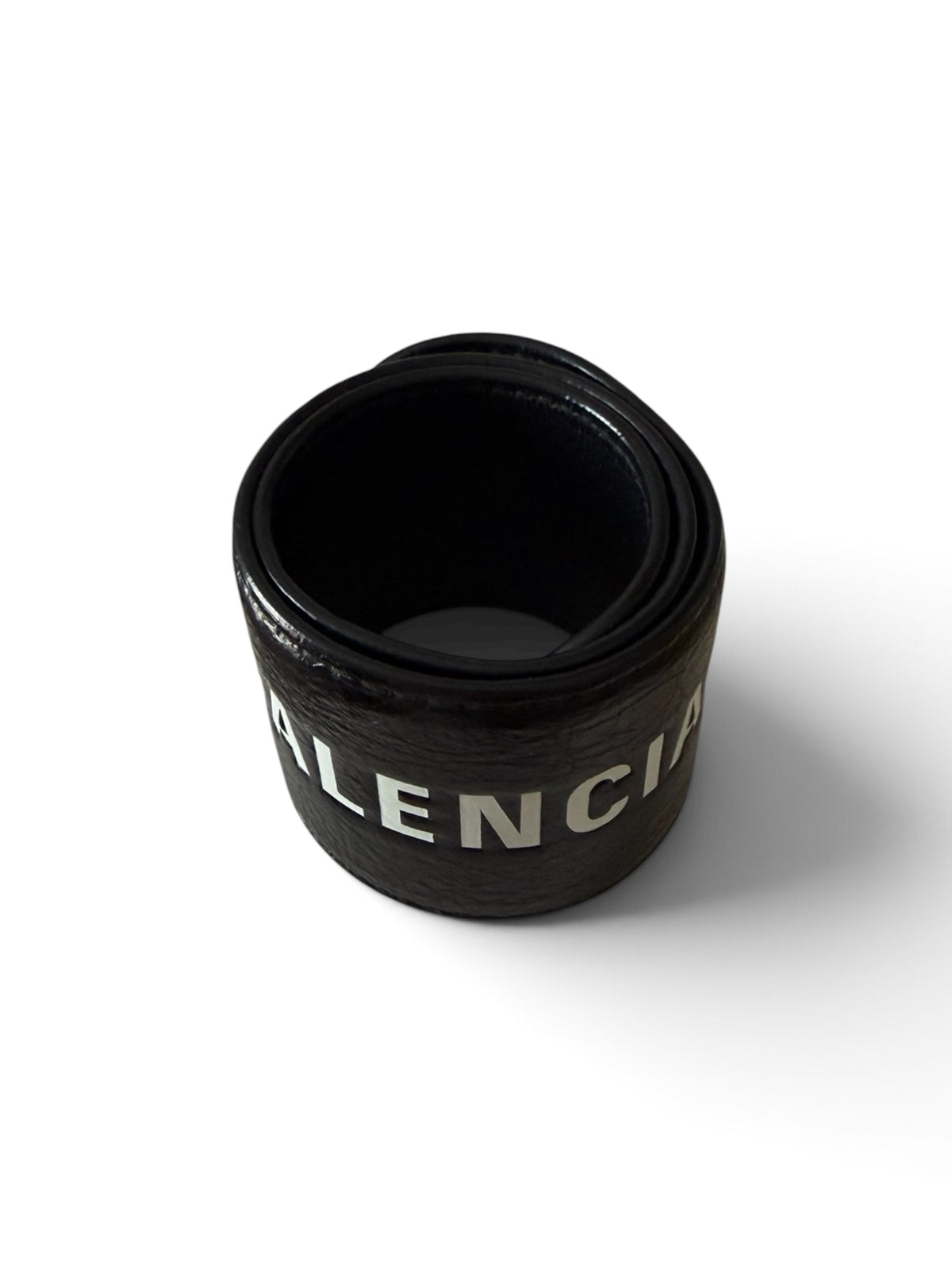 Balenciaga Black Leather Cycle Slap Bracelet – White Logo Cuff