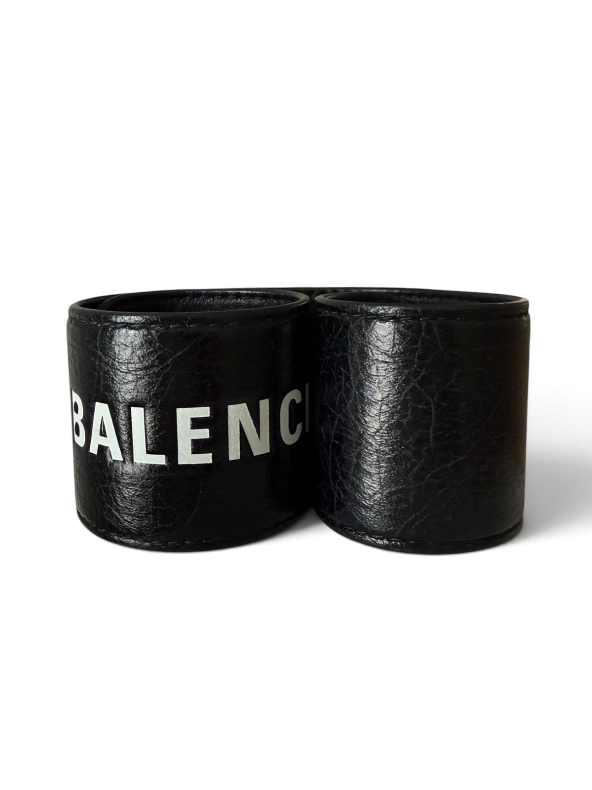 Balenciaga Black Leather Cycle Slap Bracelet – White Logo Cuff