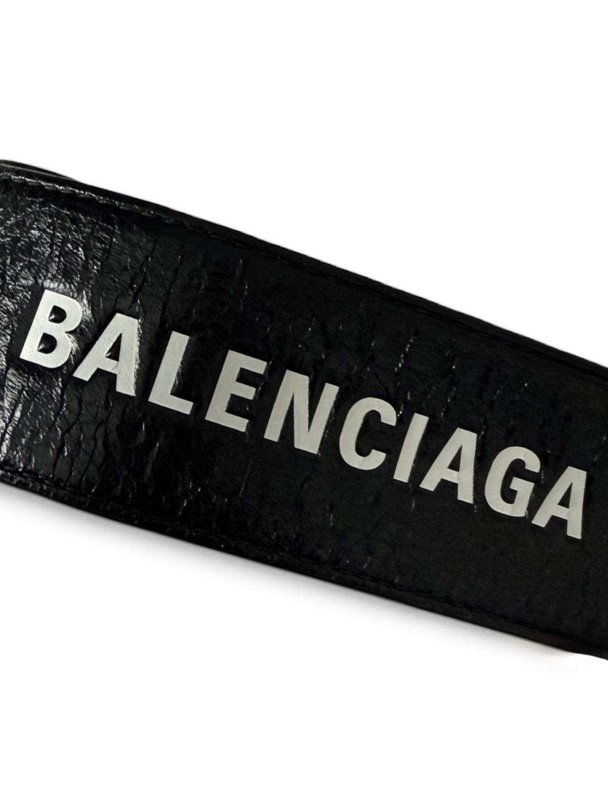 Balenciaga Black Leather Cycle Slap Bracelet – White Logo Cuff