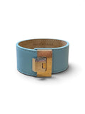 Balenciaga Pale Blue Leather Bracelet with Silver and Gold Clasp