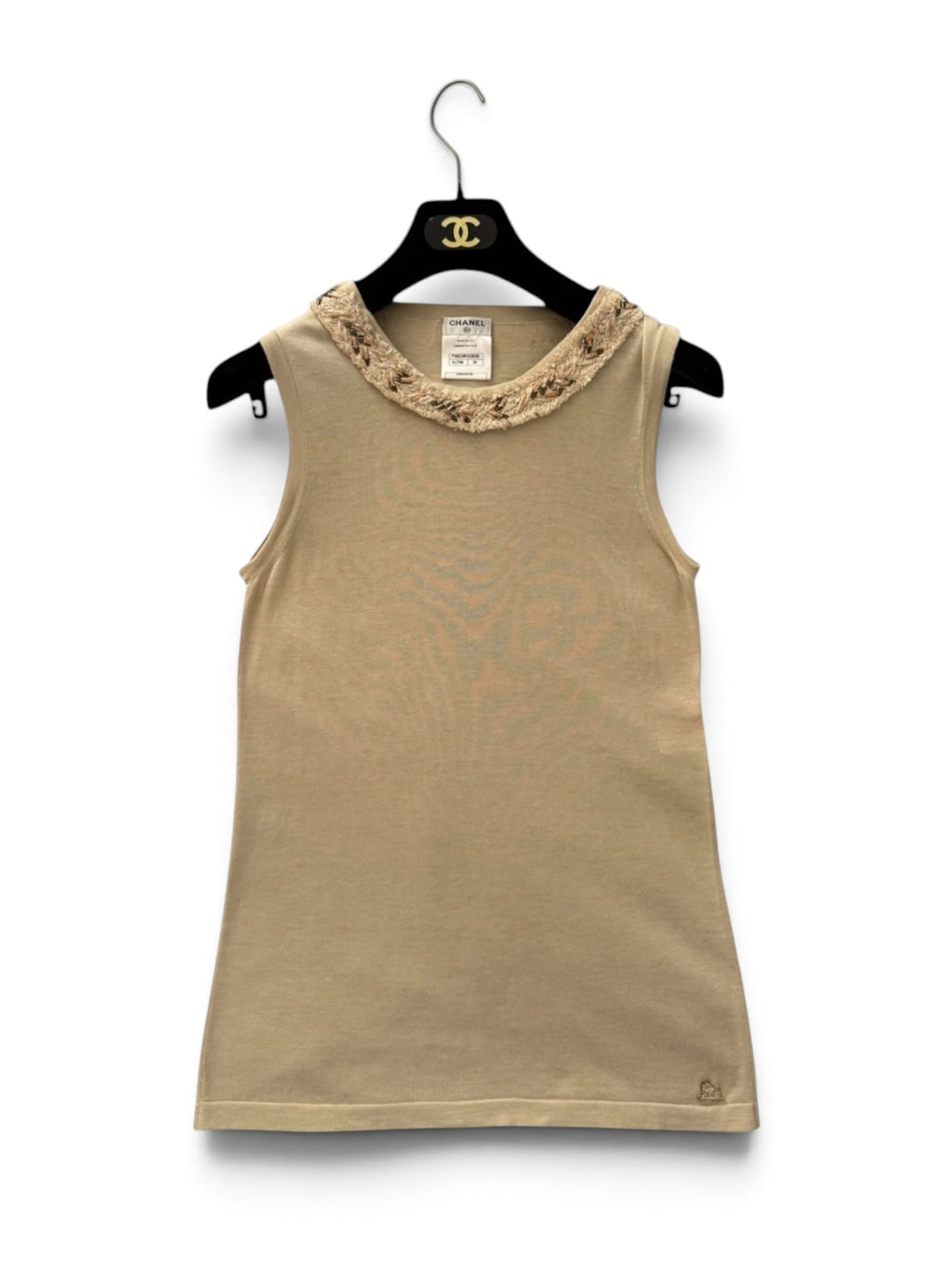 Chanel Cream Fringed Collar Detail Tank Top