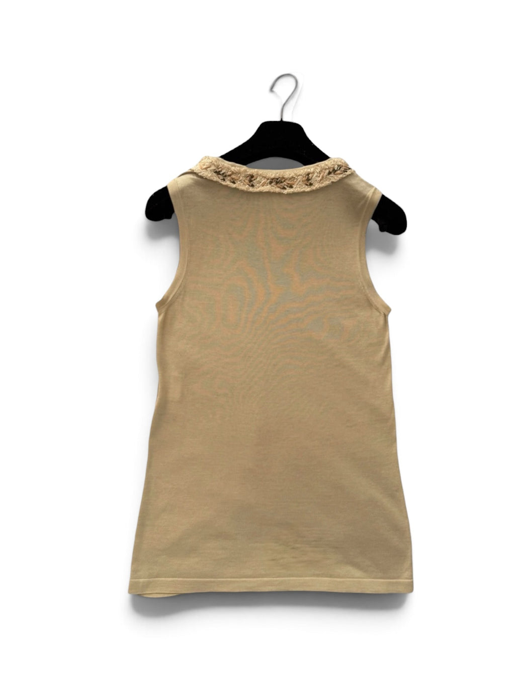 Chanel Cream Fringed Collar Detail Tank Top